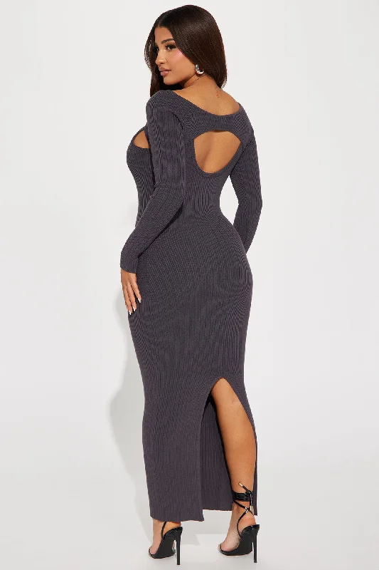 Nicolle Ribbed Maxi Dress - Charcoal