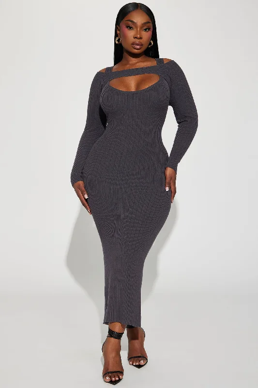 Nicolle Ribbed Maxi Dress - Charcoal