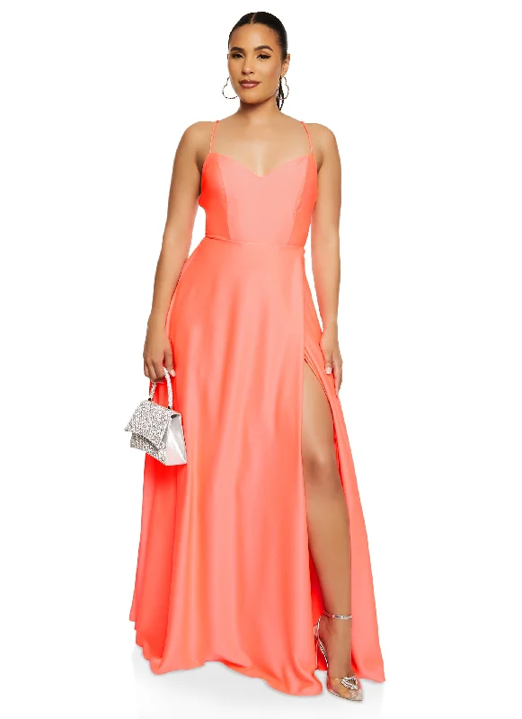 Satin Criss Cross Back Maxi Dress