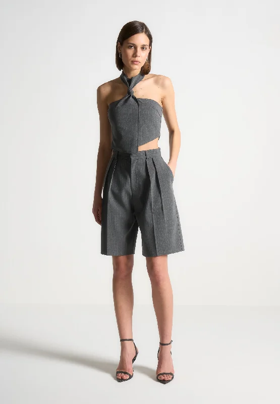 Pinstripe Tie Knot Halter Top - Grey