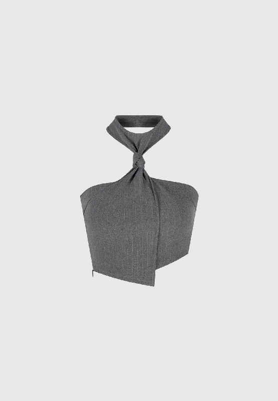 Pinstripe Tie Knot Halter Top - Grey