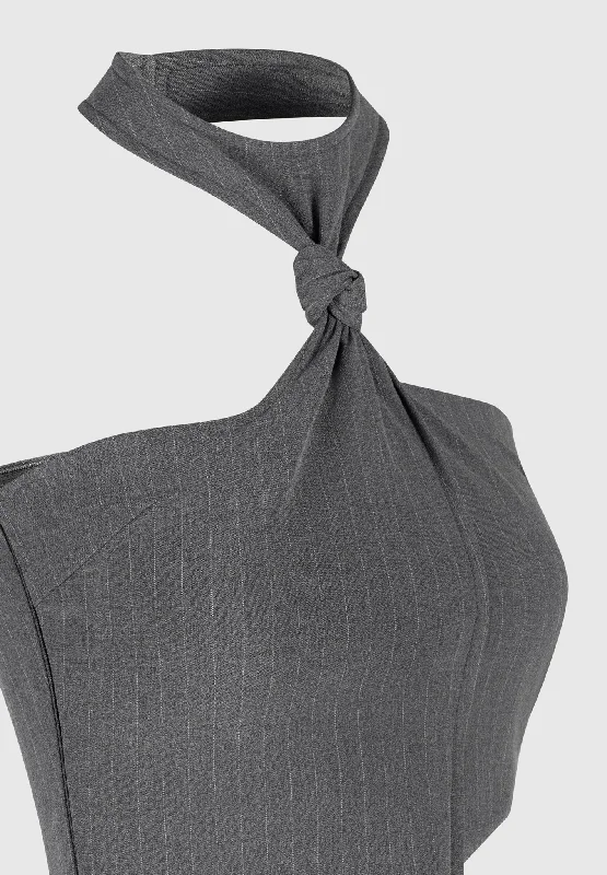 Pinstripe Tie Knot Halter Top - Grey