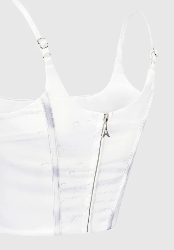 Satin Renaissance Body Print Corset Top - Off White