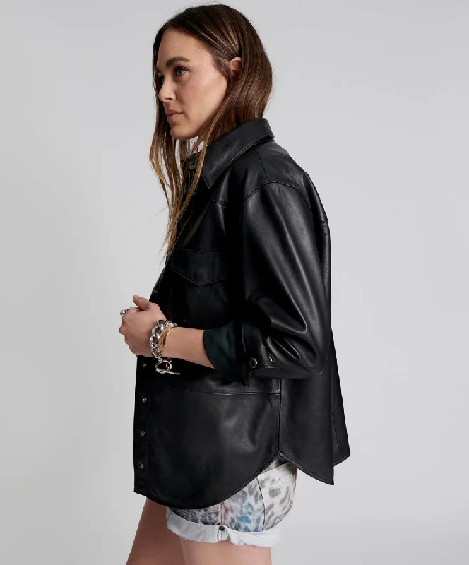 ARIA LEATHER OVERSIZED SHACKET BLACK