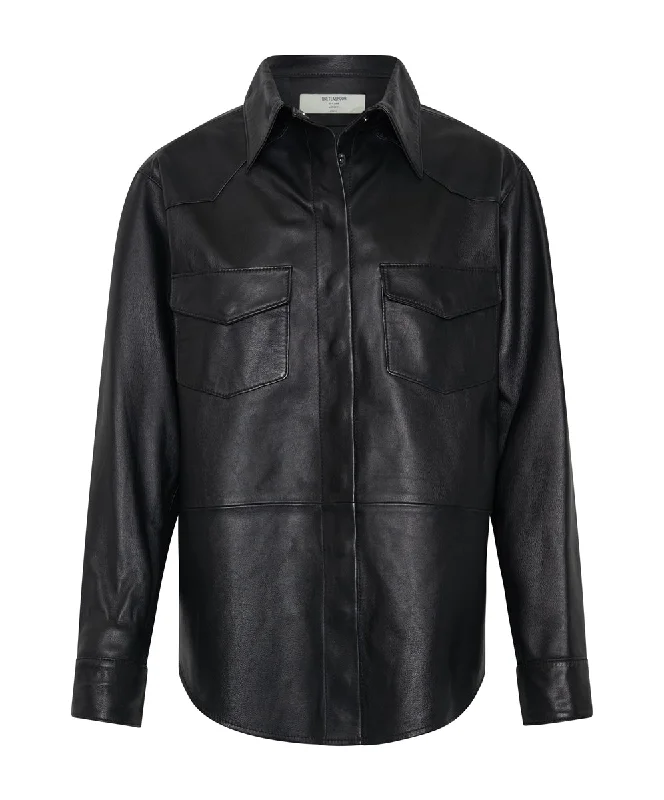 ARIA LEATHER OVERSIZED SHACKET BLACK