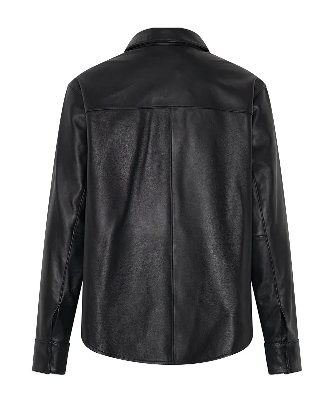 ARIA LEATHER OVERSIZED SHACKET BLACK