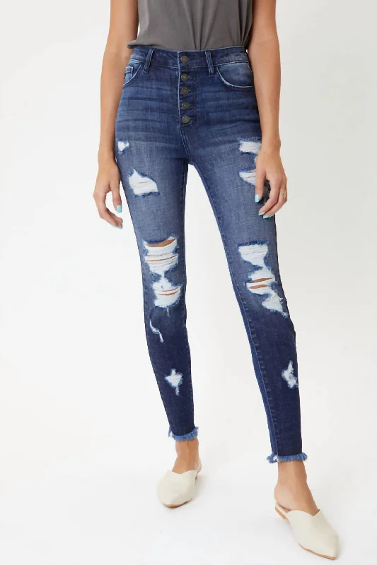 High-Rise Distressed Ankle Skinny Jean In Dark Wash