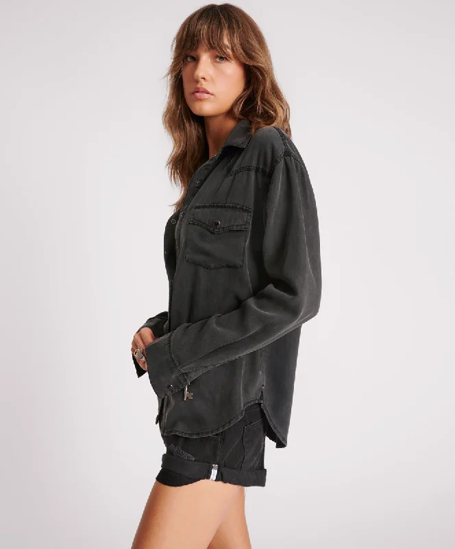 SOFT BLACK TENCEL WESTERN SHIRT