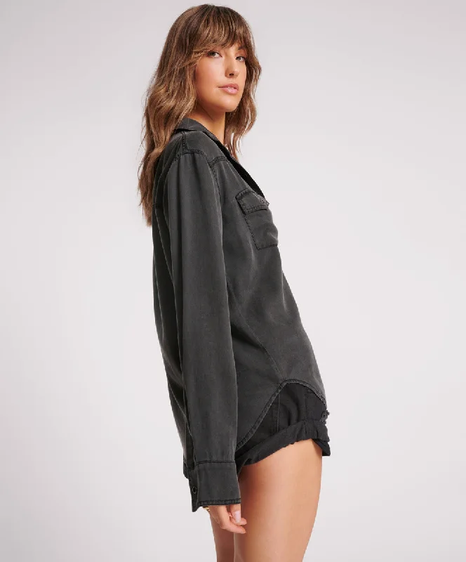 SOFT BLACK TENCEL WESTERN SHIRT