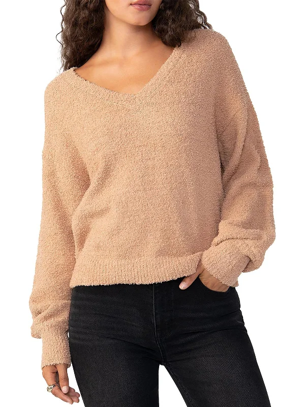 Womens Textured V Neck Pullover Sweater