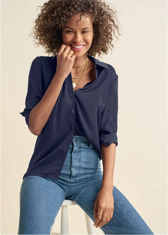 Soft button-down blouse - Navy