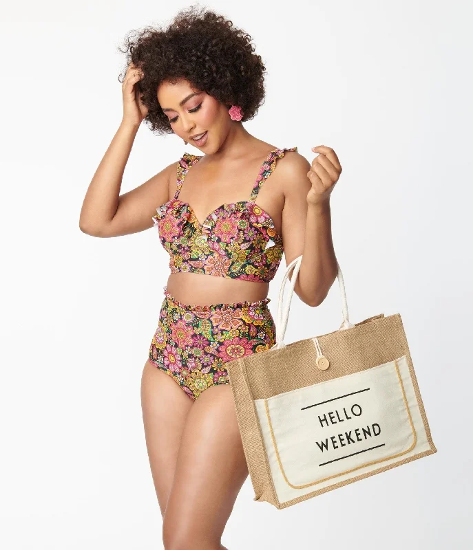 Unique Vintage Kaleidoscope Floral Southampton Swim Top