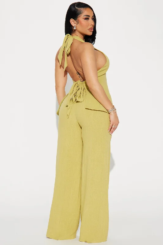 Cece Linen Pant Set - Chartreuse