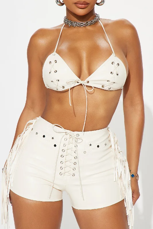 Ginny Faux Leather Short Set - Cream