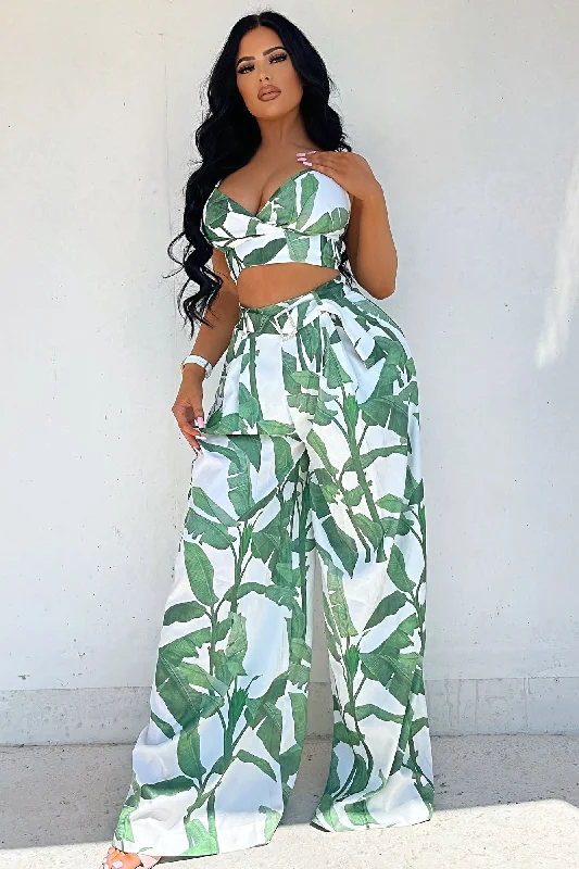 Ibiza Nights Tropical Pant Set - Green/combo