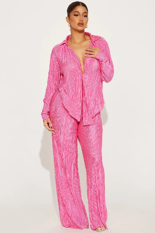 If It Plisse You Pant Set - Pink