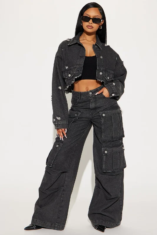 Just Between Us Denim Pant Set - Black