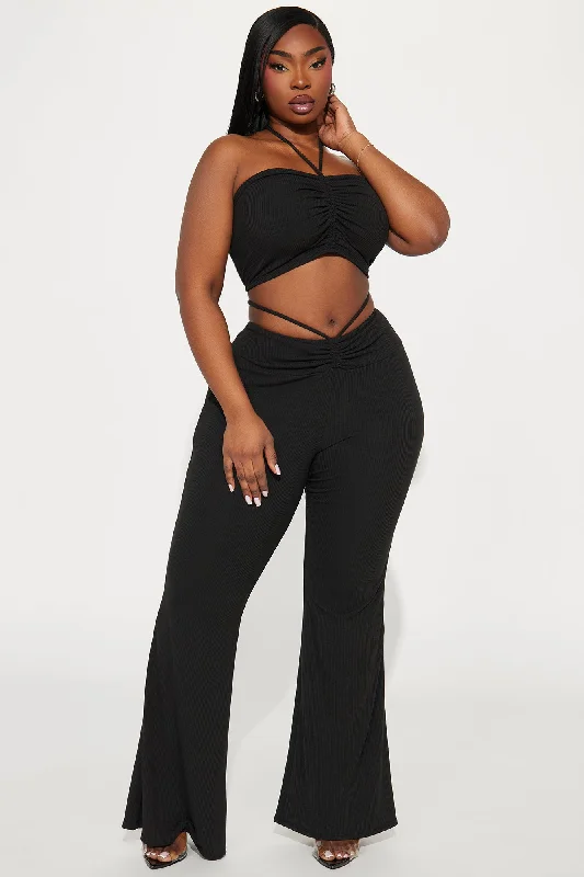 Kayleen Ribbed Pant Set - Black