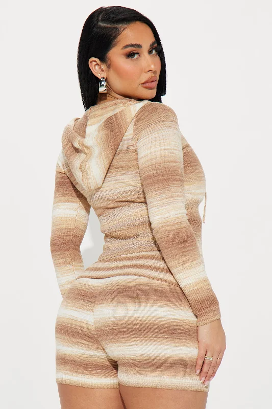 Nichole Striped Sweater Short Set - Brown/combo