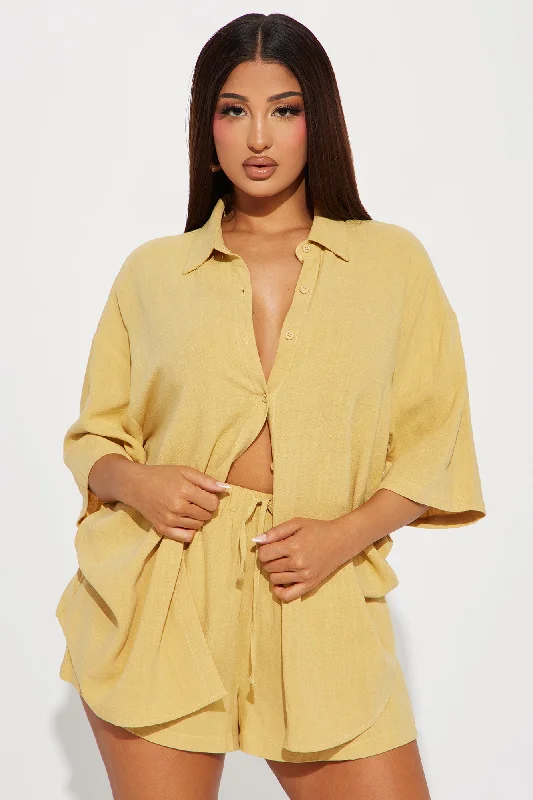 No Secrets Linen Short Set - Yellow