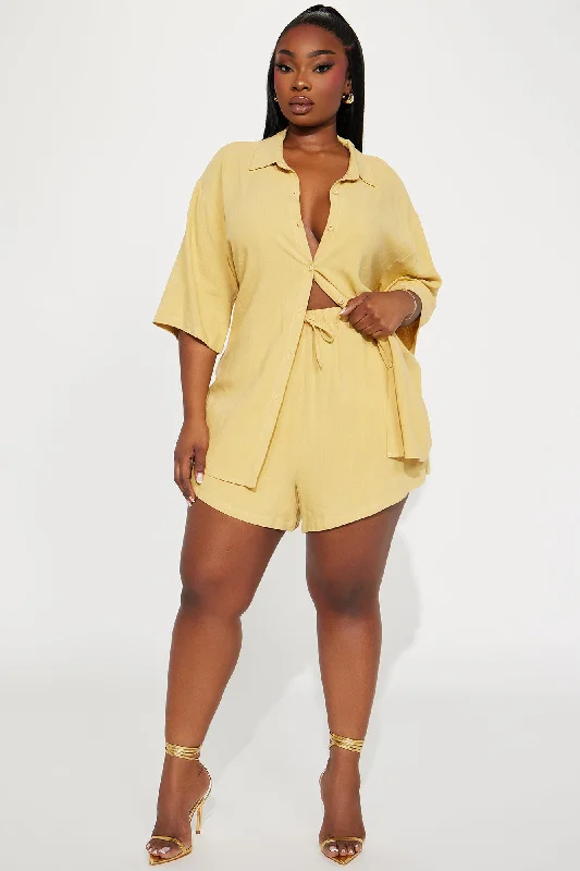 No Secrets Linen Short Set - Yellow