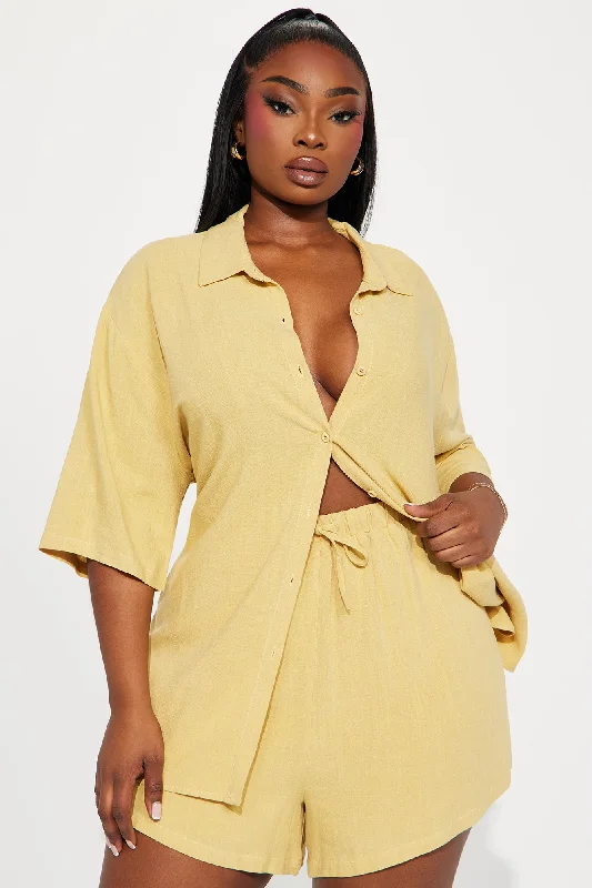 No Secrets Linen Short Set - Yellow