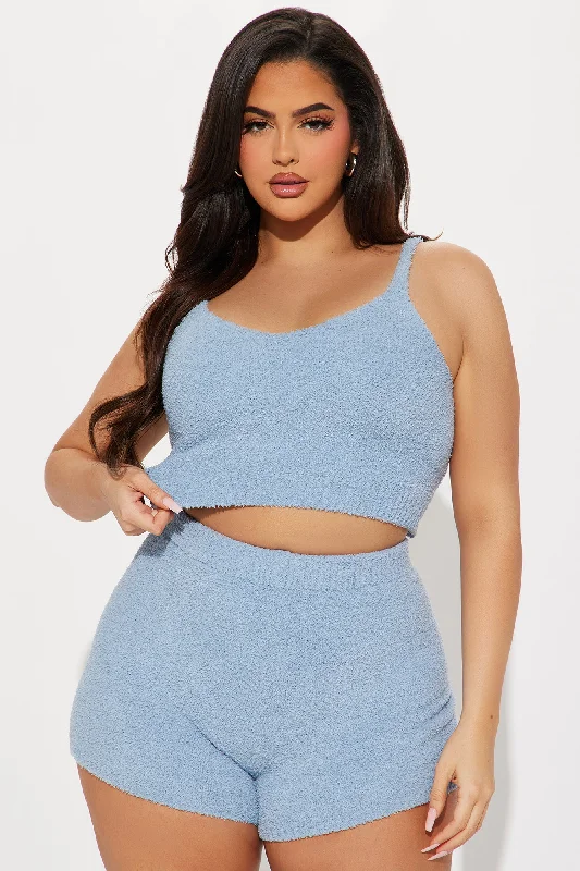 Unbothered Mood Cozy Short Set - Light Blue