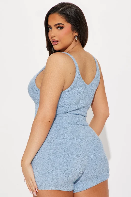 Unbothered Mood Cozy Short Set - Light Blue