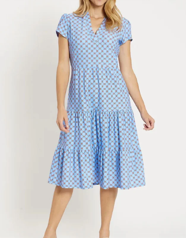 Libby Dress In Circle Geo Bluebell