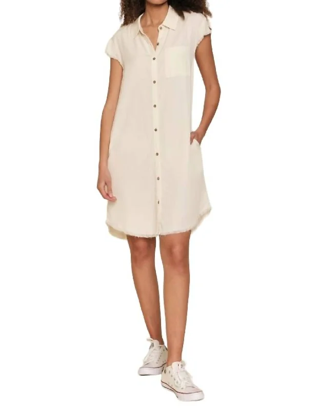 Matilda Frayed Edge Shirt Dress In Off White