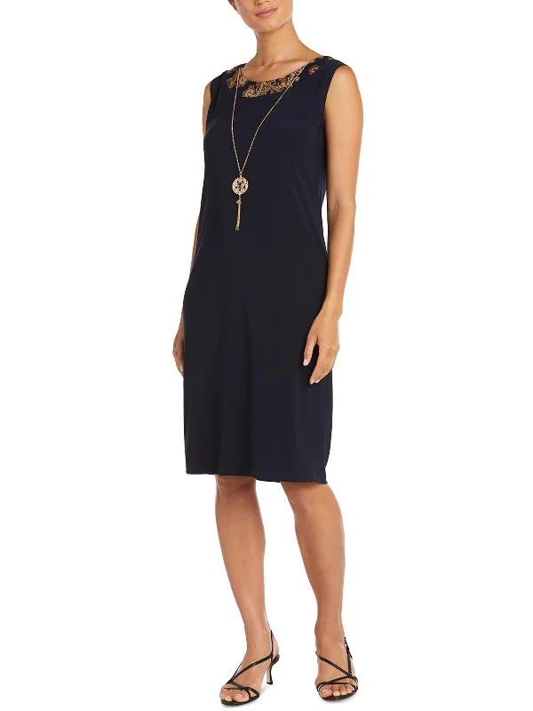 Petites Womens Contrast Trim Polyester Sheath Dress