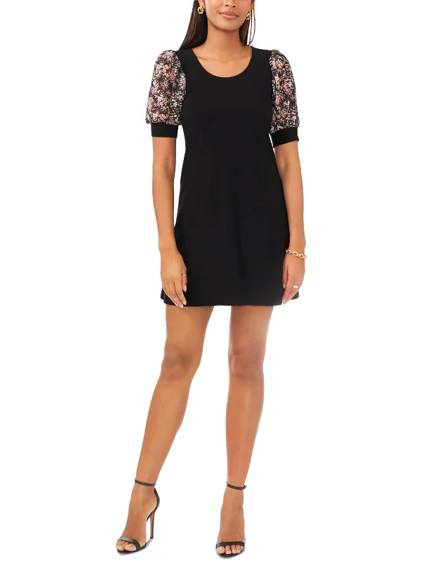 Petites Womens Floral Print Polyester Shift Dress