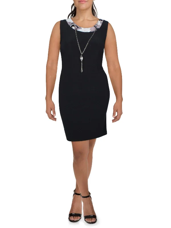 Petites Womens Knit Sleeveless Sheath Dress