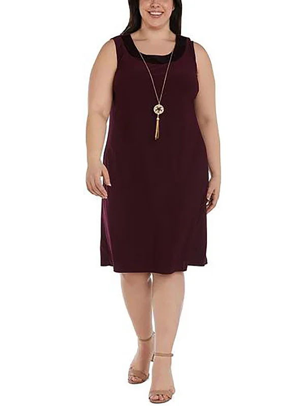 Plus Womens Contrast Trim Polyester Sheath Dress