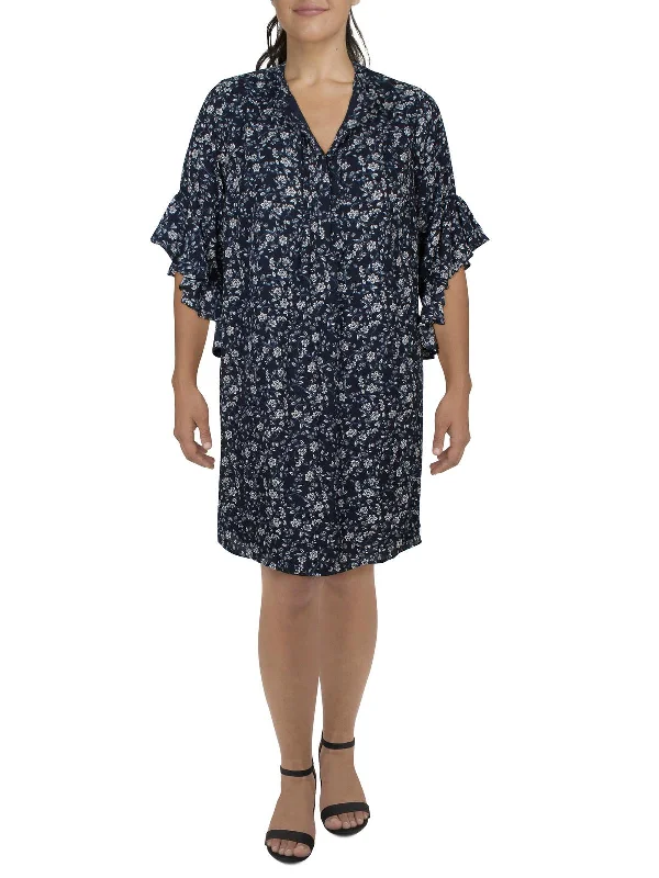 Plus Womens Knee Length Floral Print Shift Dress