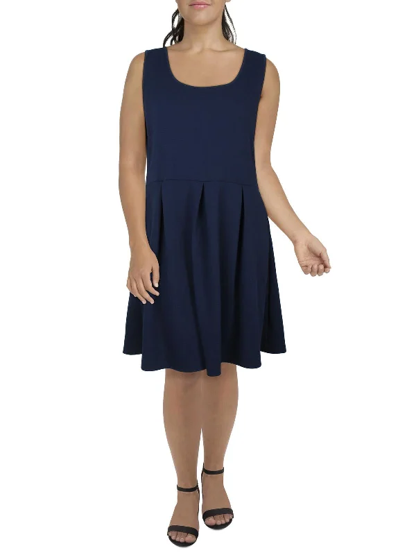 Plus Womens Pleated Knee-Length Fit & Flare Dress