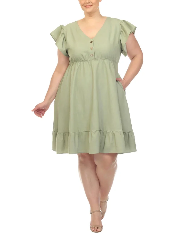 Plus Womens Ruffled Cotton Babydoll Dress