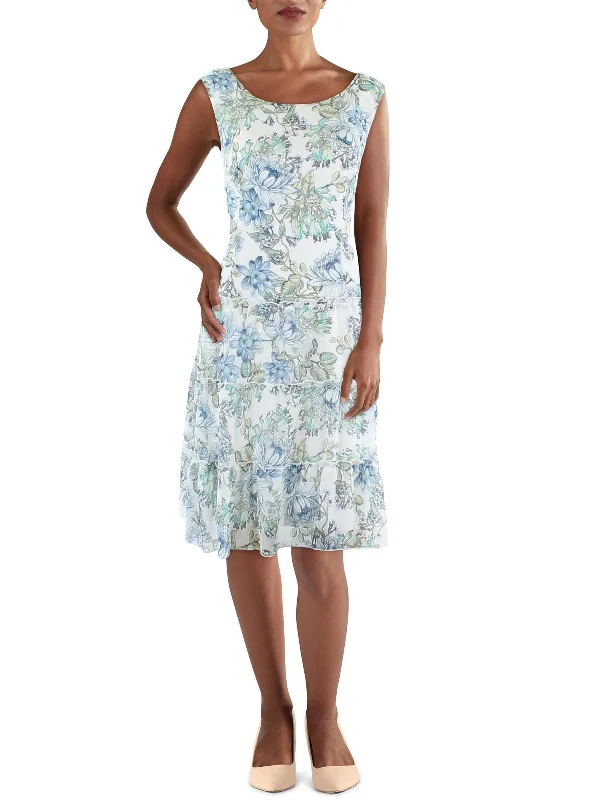 Womens Chiffon Floral Shift Dress