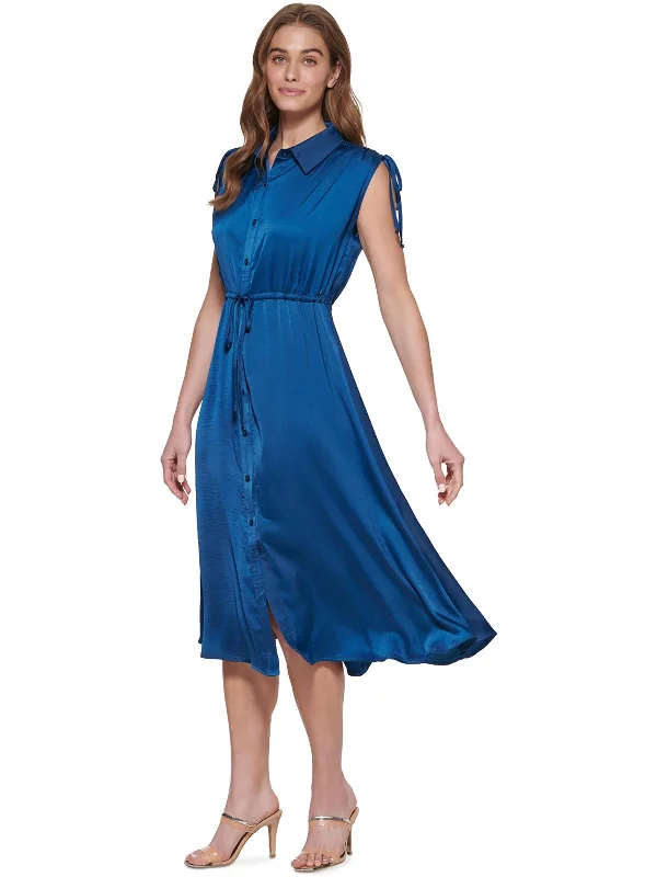 Womens Collar Polyester Shirtdress