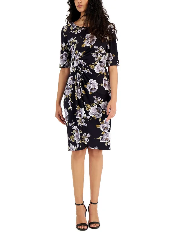 Womens Faux Wrap Knee-Length Wear To Work Dress