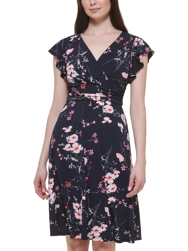 Womens Floral Print Polyester Fit & Flare Dress