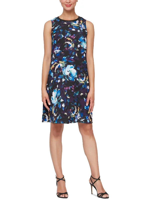 Womens Floral Print Polyester Shift Dress