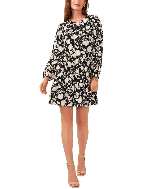 Womens Floral Print Polyester Shift Dress