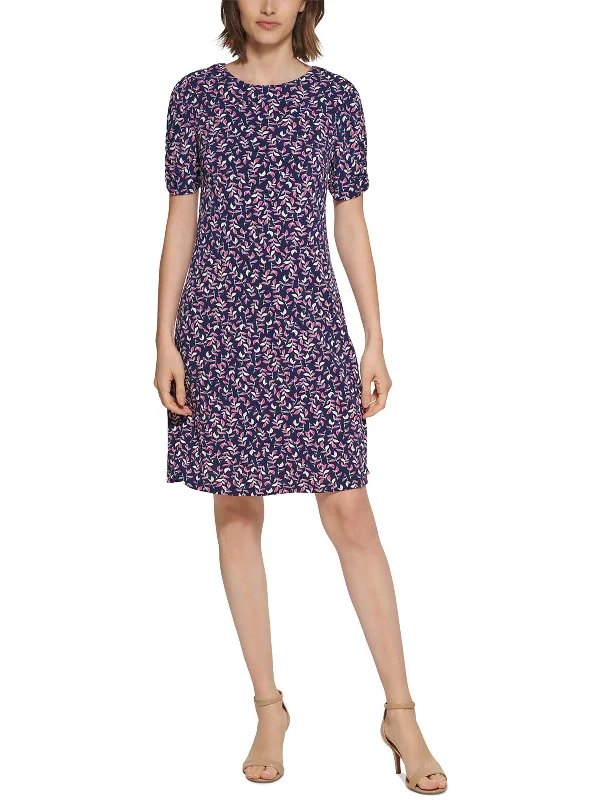 Womens Floral Print Polyester Shift Dress