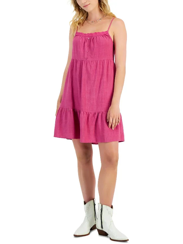 Womens Linen Tiered Babydoll Dress