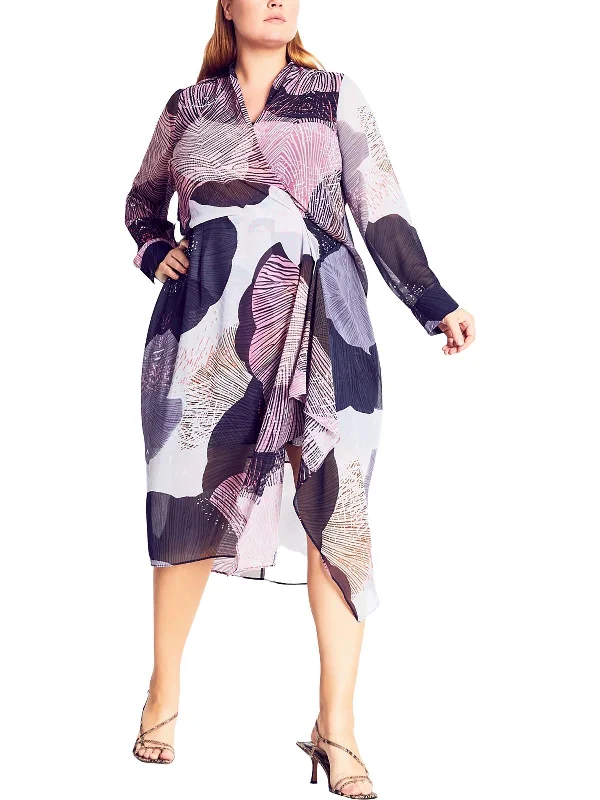 Womens Printed Chiffon Wrap Dress