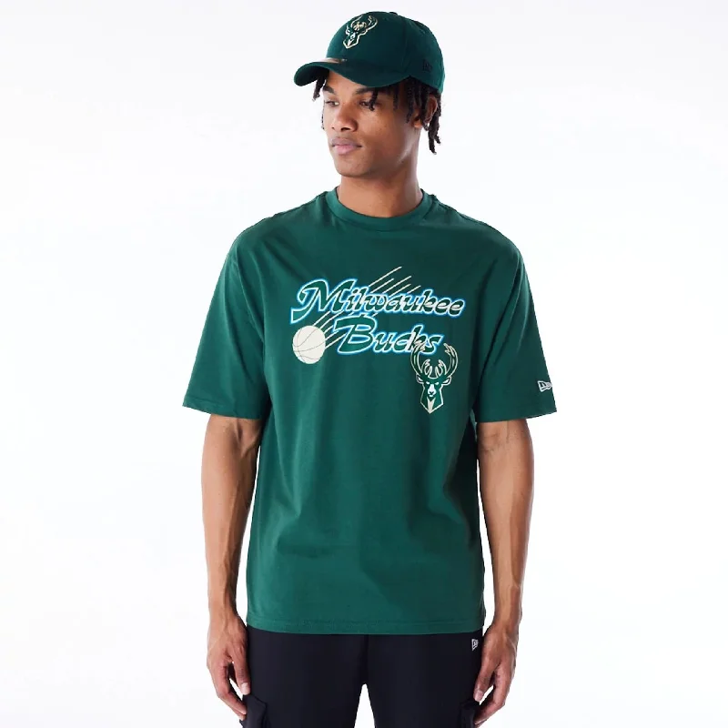 Milwaukee Bucks NBA Script Dark Green Oversized T-Shirt