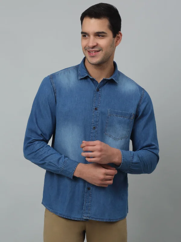 Men's Mid Blue Casual Denim Full Sleeve Shirt