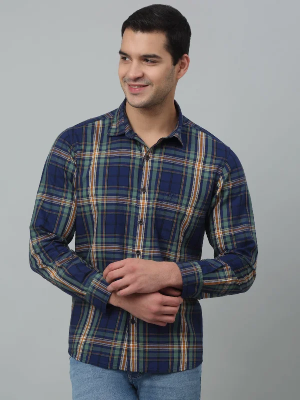 Men's Navy Blue Casual Big Checks Full Sleeve Shirt