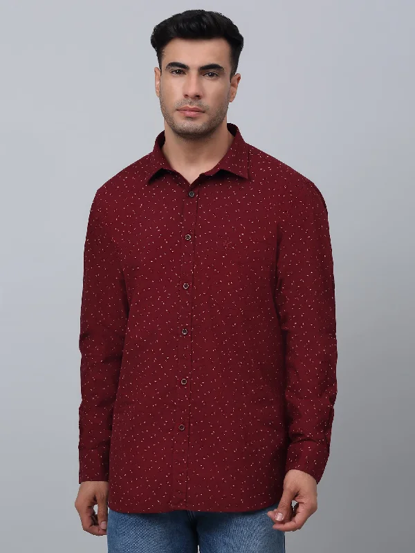 Men's Maroon Casual Ditsy Print Full Sleeve Shirt